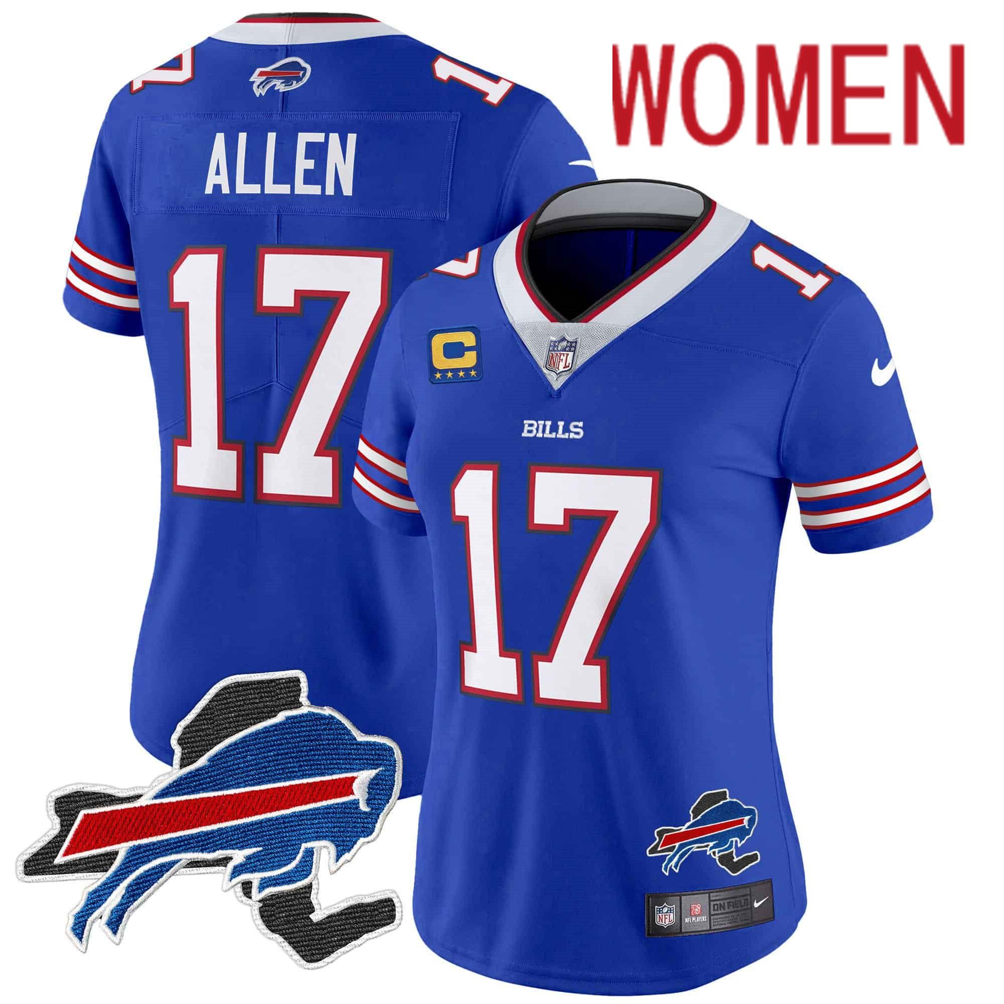 Women Buffalo Bills #17 Allen Blue 2024 Nike Patch Vapor Limited NFL Jersey style 1->women nfl jersey->Women Jersey
